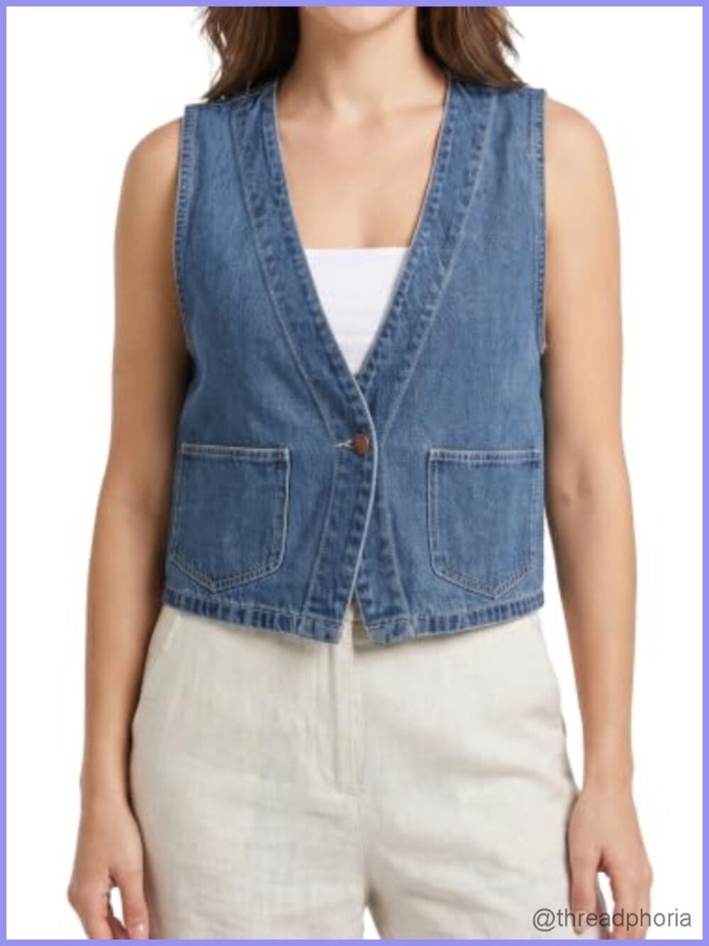 Sleeveless Denim Vest Women Button Front Casual Jean Vest Top